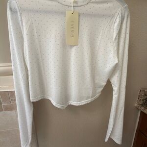 White with Dotted Rhinestone Long Sleeve Crop Top